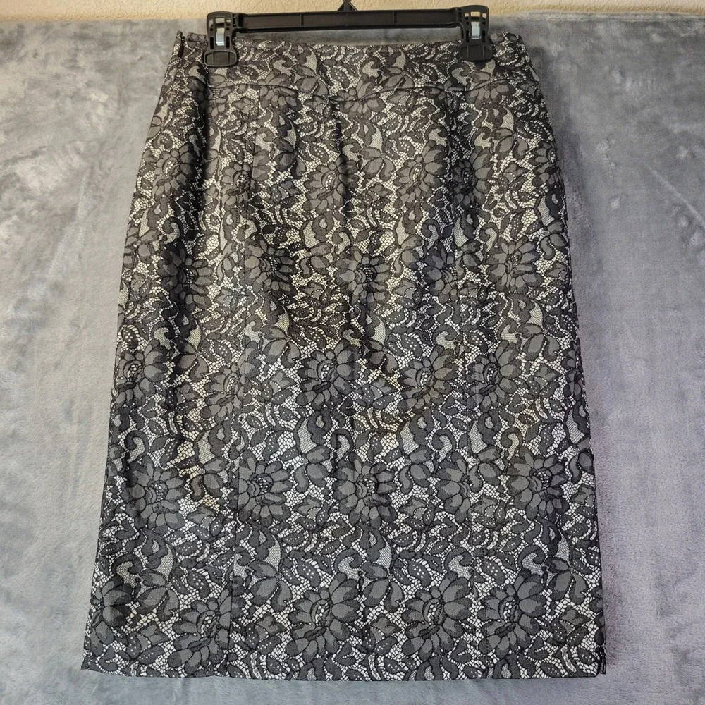 Worthington Women Lace Pencil‎ Skirt 4 Black Stretch Lined Office Dressy Classic